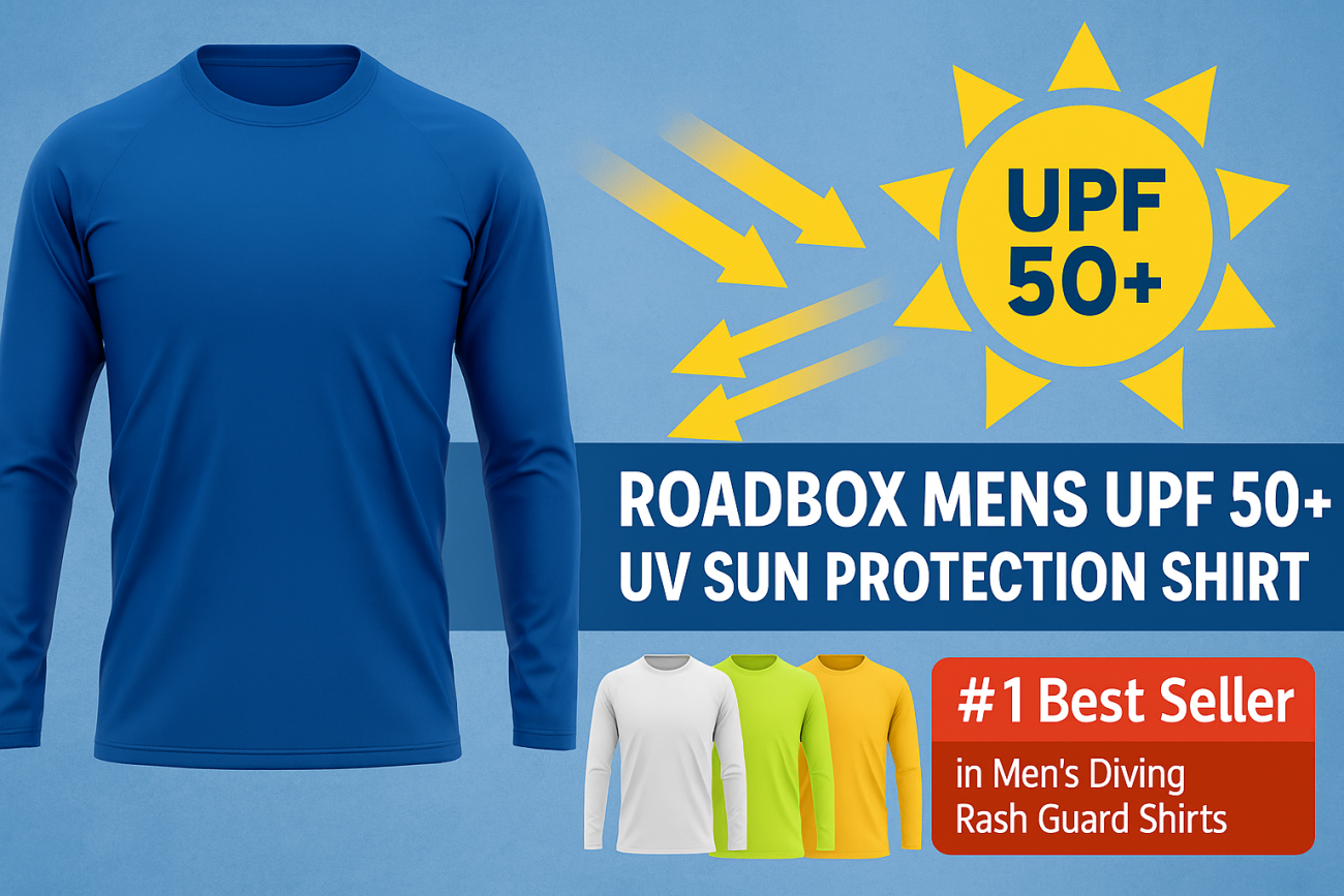 Roadbox Men’s UPF 50+ Sun Shirt – Best UV Protection Rash Guard