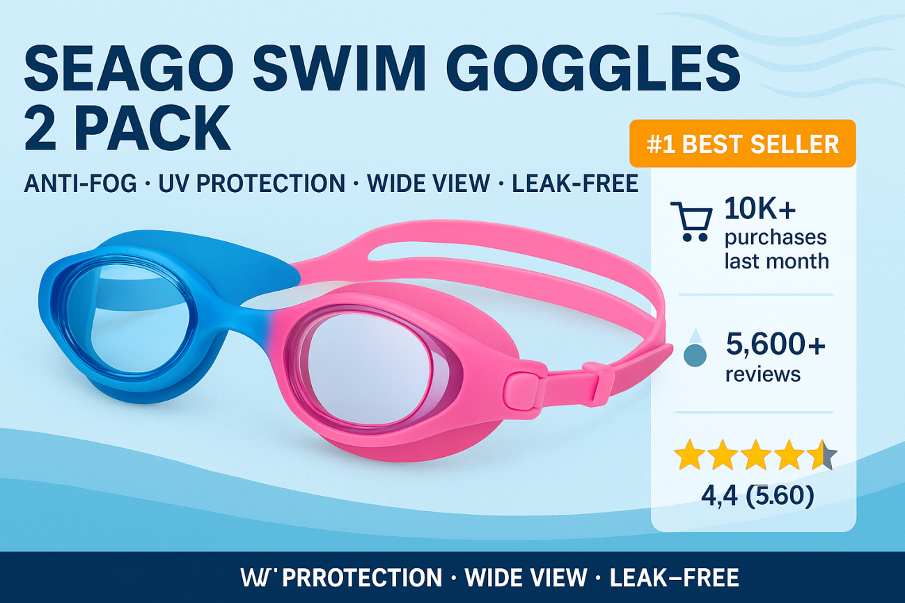 Seago Kids Swim Goggles 2 Pack – Anti-Fog, No Leak, Top Rated